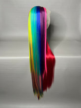 Load image into Gallery viewer, RRR PRIDE Custom Colored Lace Front Wig (13x6 Frontal,Large Cap, Split Dye Half Red/Half Rainbow, 40 inch length) MADE TO ORDER