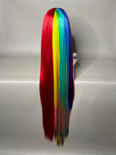 Load image into Gallery viewer, RRR PRIDE Custom Colored Lace Front Wig (13x6 Frontal,Large Cap, Split Dye Half Red/Half Rainbow, 40 inch length) MADE TO ORDER