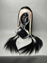 Load image into Gallery viewer, WHITE LIES Custom Colored Lace Front Wig (Large Cap, Black w/Platinum Blonde Sideburn Hi Lights, 24 inch length) READY TO SHIP