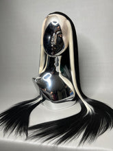 Load image into Gallery viewer, WHITE LIES Custom Colored Lace Front Wig (Large Cap, Black w/Platinum Blonde Sideburn Hi Lights, 24 inch length) READY TO SHIP