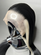 Load image into Gallery viewer, WHITE LIES Custom Colored Lace Front Wig (Large Cap, Black w/Platinum Blonde Sideburn Hi Lights, 24 inch length) READY TO SHIP