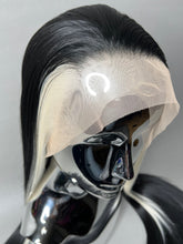 Load image into Gallery viewer, WHITE LIES Custom Colored Lace Front Wig (Large Cap, Black w/Platinum Blonde Sideburn Hi Lights, 24 inch length) READY TO SHIP