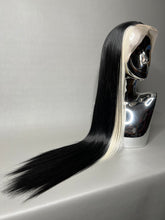 Load image into Gallery viewer, WHITE LIES Custom Colored Lace Front Wig (Large Cap, Black w/Platinum Blonde Sideburn Hi Lights, 24 inch length) READY TO SHIP