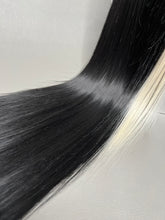 Load image into Gallery viewer, WHITE LIES Custom Colored Lace Front Wig (Large Cap, Black w/Platinum Blonde Sideburn Hi Lights, 24 inch length) READY TO SHIP
