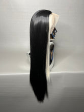 Load image into Gallery viewer, WHITE LIES Custom Colored Lace Front Wig (Large Cap, Black w/Platinum Blonde Sideburn Hi Lights, 24 inch length) READY TO SHIP