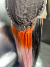 Load image into Gallery viewer, SUNNYSIDE Lace Front Wig (large Cap, black with sectioned rainbow ombré highlights, 30 inch length) READY TO SHIP LIMITED STOCK