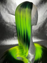 Load image into Gallery viewer, NEON SHADOW Lace Front Wig (large Cap, zig zag ombre black/neon green, 30 inch length) READY TO SHIP LIMITED STOCK