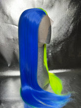 Load image into Gallery viewer, NEON RACER Synthetic Lace Front Wig (Large Cap, Split Dye Neon Green and Indigo Blue) READY TO SHIP