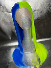 Load image into Gallery viewer, NEON RACER Synthetic Lace Front Wig (Large Cap, Split Dye Neon Green and Indigo Blue) READY TO SHIP