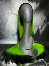 Load image into Gallery viewer, NEON SHADOW Lace Front Wig (large Cap, zig zag ombre black/neon green, 30 inch length) READY TO SHIP LIMITED STOCK