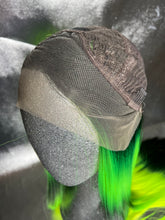 Load image into Gallery viewer, NEON SHADOW Lace Front Wig (large Cap, zig zag ombre black/neon green, 30 inch length) READY TO SHIP LIMITED STOCK