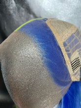 Load image into Gallery viewer, NEON RACER Synthetic Lace Front Wig (Large Cap, Split Dye Neon Green and Indigo Blue) READY TO SHIP