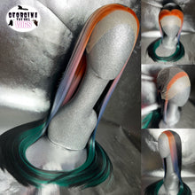 Load image into Gallery viewer, SUNNYSIDE Lace Front Wig (large Cap, black with sectioned rainbow ombré highlights, 30 inch length) READY TO SHIP LIMITED STOCK