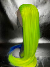 Load image into Gallery viewer, NEON RACER Synthetic Lace Front Wig (Large Cap, Split Dye Neon Green and Indigo Blue) READY TO SHIP