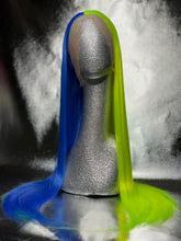 Load image into Gallery viewer, NEON RACER Synthetic Lace Front Wig (Large Cap, Split Dye Neon Green and Indigo Blue) READY TO SHIP