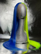 Load image into Gallery viewer, NEON RACER Synthetic Lace Front Wig (Large Cap, Split Dye Neon Green and Indigo Blue) READY TO SHIP