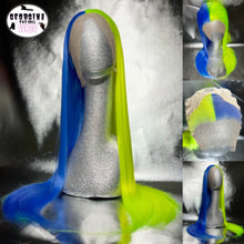 Load image into Gallery viewer, NEON RACER Synthetic Lace Front Wig (Large Cap, Split Dye Neon Green and Indigo Blue) READY TO SHIP