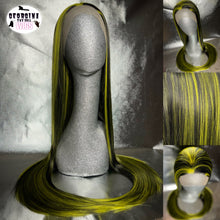 Load image into Gallery viewer, WARNING XXX Lace Front Wig (Large Cap, black with yellow highlights, 30 inch length) MADE TO ORDER 2-3 Month Turnaround Timeframe