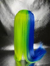 Load image into Gallery viewer, NEON RACER Synthetic Lace Front Wig (Large Cap, Split Dye Neon Green and Indigo Blue) READY TO SHIP
