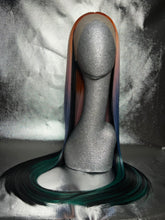 Load image into Gallery viewer, SUNNYSIDE Lace Front Wig (large Cap, black with sectioned rainbow ombré highlights, 30 inch length) READY TO SHIP LIMITED STOCK