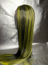 Load image into Gallery viewer, WARNING XXX Lace Front Wig (Large Cap, black with yellow highlights, 30 inch length) MADE TO ORDER 2-3 Month Turnaround Timeframe
