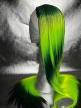 Load image into Gallery viewer, NEON SHADOW Lace Front Wig (large Cap, zig zag ombre black/neon green, 30 inch length) READY TO SHIP LIMITED STOCK