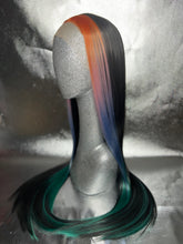 Load image into Gallery viewer, SUNNYSIDE Lace Front Wig (large Cap, black with sectioned rainbow ombré highlights, 30 inch length) READY TO SHIP LIMITED STOCK