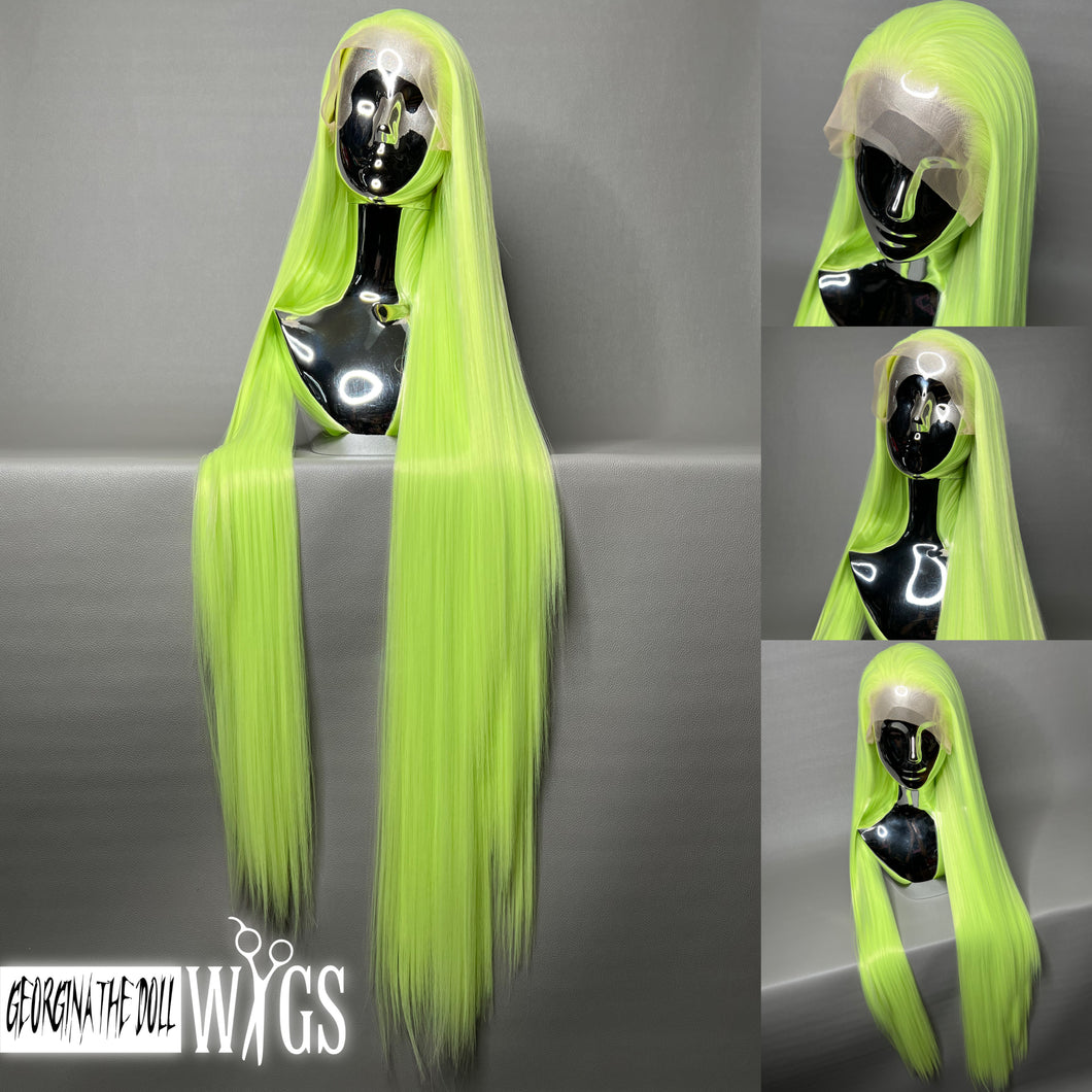 SOUR LIME Custom Colored Lace Front Wig (Large Cap, 40 inch length) READY TO SHIP