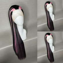 Load image into Gallery viewer, VAMPIRE HEART Custom Colored Lace Front Wig (Large Cap, Black w/Pastel Pink Hi Lights, 40 inch length) READY TO SHIP
