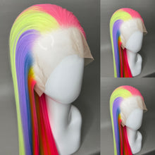 Load image into Gallery viewer, KAWAII QT Custom Colored Lace Front Wig (Large Cap, Split Dye Half Bubble Gum Pink/Half Pastel Rainbow, 40 inch length) READY TO SHIP
