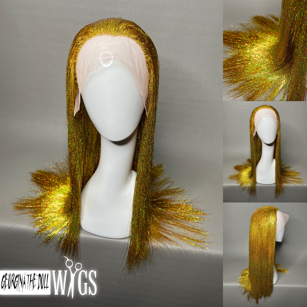 VALOR ORO Custom Colored Lace Front Wig (Medium Cap, Gold Tinsel, 24 inch length) READY TO SHIP