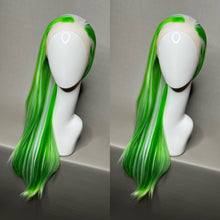 Load image into Gallery viewer, SPEARMINT Custom Colored Lace Front Wig (Large Cap, Green w/White Hi Lights &amp; Tinsel, 26 inch length) READY TO SHIP
