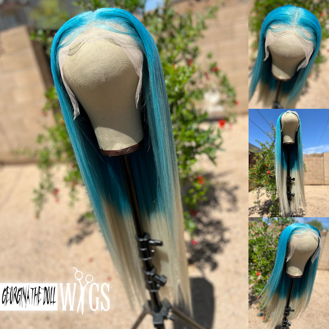BLUE ICEE Custom Colored HUMAN HAIR Lace Front Wig (13x6 lace front, 32 inch length) MADE TO ORDER 2-4 Week Estimated Turnaround Timeframe