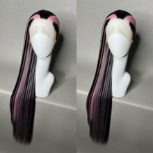 Load image into Gallery viewer, VAMPIRE HEART Custom Colored Lace Front Wig (Large Cap, Black w/Pastel Pink Hi Lights, 40 inch length) READY TO SHIP
