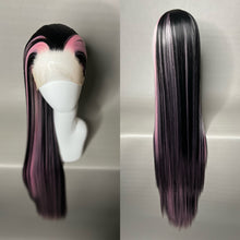 Load image into Gallery viewer, VAMPIRE HEART Custom Colored Lace Front Wig (Large Cap, Black w/Pastel Pink Hi Lights, 40 inch length) READY TO SHIP
