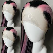 Load image into Gallery viewer, VAMPIRE HEART Custom Colored Lace Front Wig (Large Cap, Black w/Pastel Pink Hi Lights, 40 inch length) READY TO SHIP
