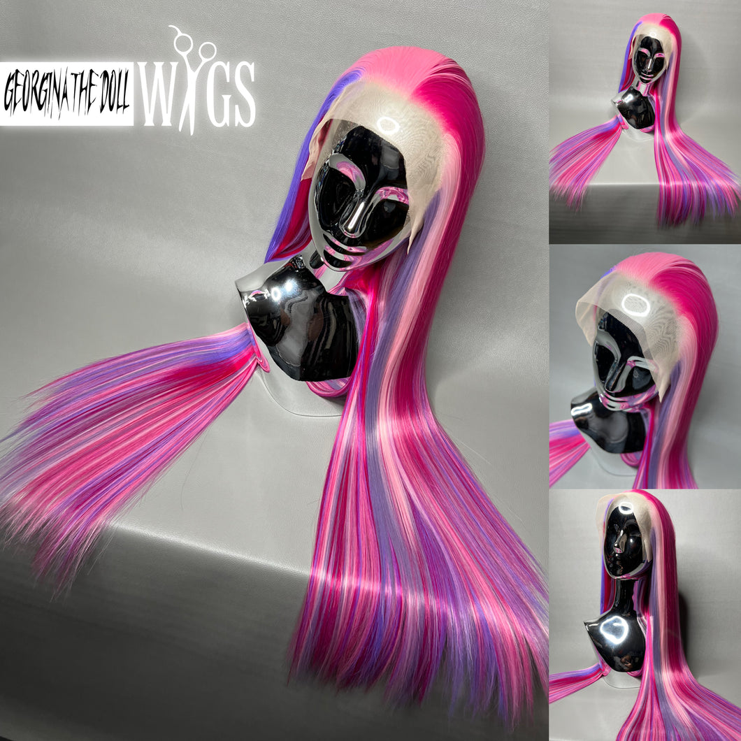 PINK VENOM Custom Colored Lace Front Wig (Large Cap, Pink/Purple Rainbow, 30” & 40” Length) READY TO SHIP