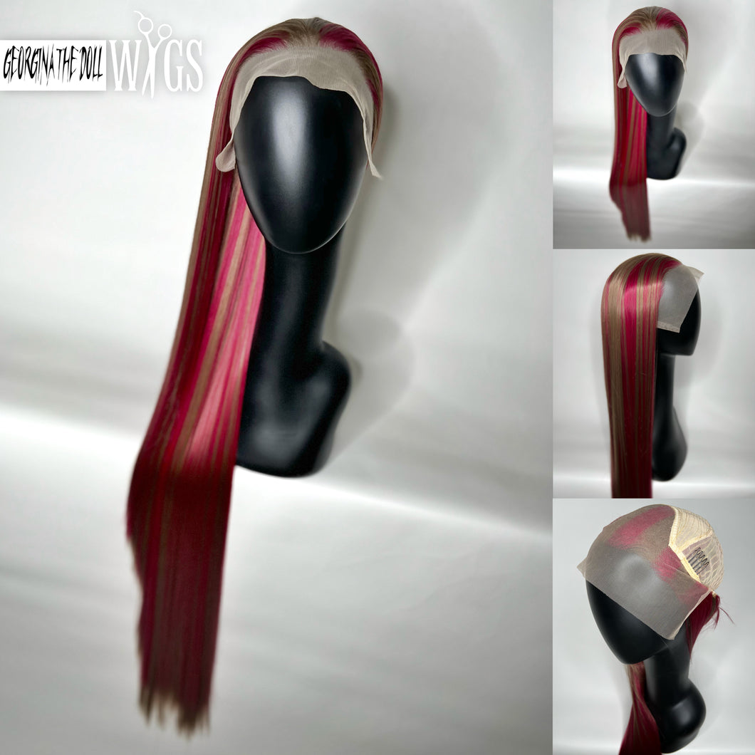 RED VELVET Custom Colored Lace Front Wig (Large Cap, 13x4 lace front, 40 inch length) READY TO SHIP