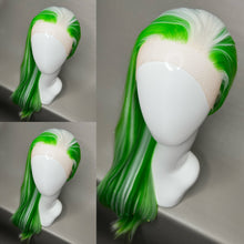 Load image into Gallery viewer, SPEARMINT Custom Colored Lace Front Wig (Large Cap, Green w/White Hi Lights &amp; Tinsel, 26 inch length) READY TO SHIP
