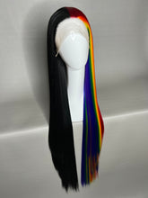 Load image into Gallery viewer, COLOR MAGIC Custom Colored Lace Front Wig (Large Cap, Half and Half Black/Rainbow, 40 inch length) MADE TO ORDER

