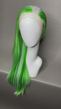 Load and play video in Gallery viewer, SPEARMINT Custom Colored Lace Front Wig (Large Cap, Green w/White Hi Lights &amp; Tinsel, 26 inch length) READY TO SHIP
