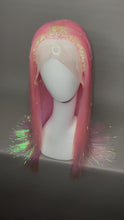 Load and play video in Gallery viewer, GLOSSY PURR Custom Colored Lace Front Wig (Medium Cap, Pink Tinsel, 24 inch length) READY TO SHIP
