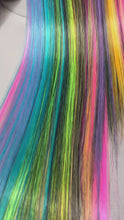 Load and play video in Gallery viewer, TECHNICOLOR Custom Colored Lace Front Wig (Large Cap, 13x3 Lace Front, Half Black/Rainbow) MADE TO ORDER
