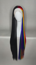 Load and play video in Gallery viewer, COLOR MAGIC Custom Colored Lace Front Wig (Large Cap, Half and Half Black/Rainbow, 40 inch length) MADE TO ORDER

