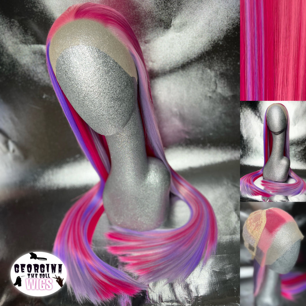 PINK VENOM Custom Colored Lace Front Wig (Large Cap, PINK Rainbow, 13x3 lace front, 30 inch length) MADE TO ORDER